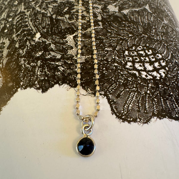 small onyx button necklace / silver 925