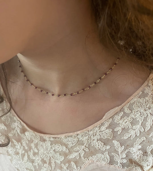 ‚Garnet’ rosary chain | 24 k gold plated