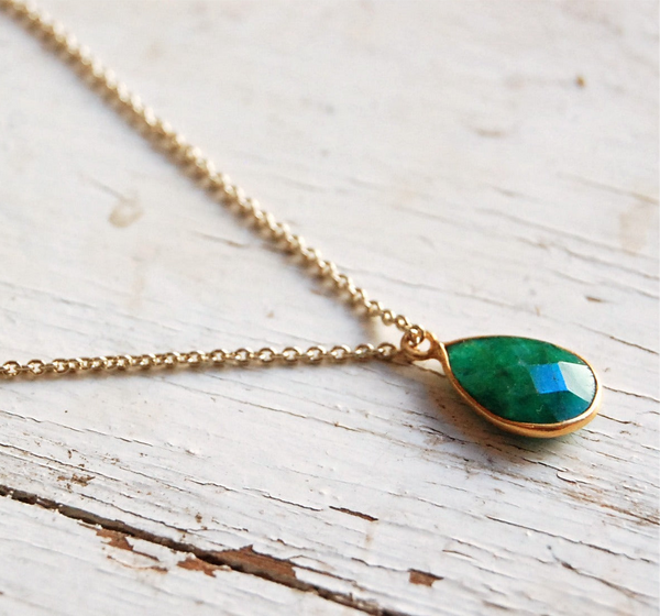 Emerald | stone pendant necklace | 24k gold-plated