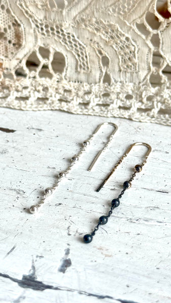 beaded earchain / 925 silver