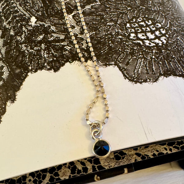 small onyx button necklace / silver 925
