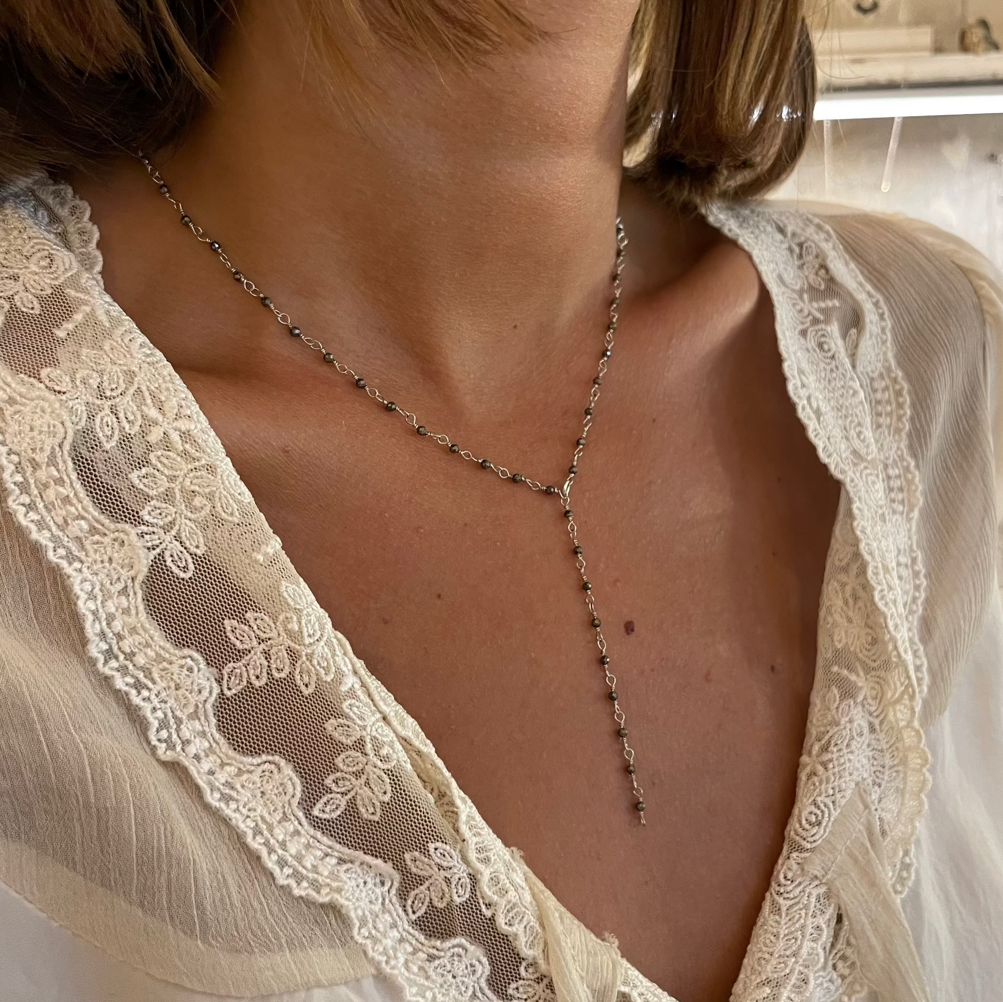 "Pyrite" Y Rosary necklace | 925 Silver