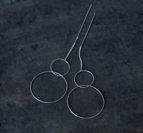 'Two rings' chain stick earrings | 925 Silver