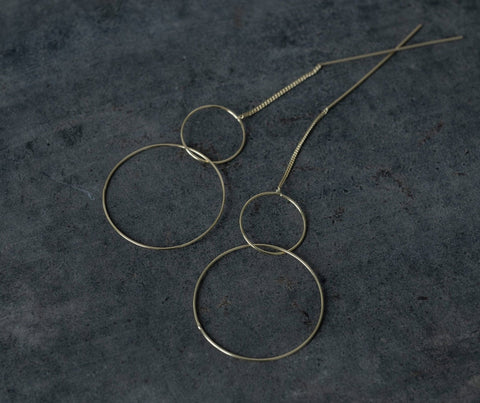 'Two rings' chain stick earrings | 24k Gold-plated