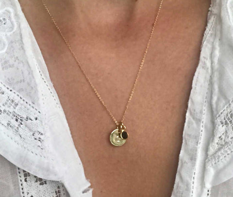 onyx | 'initial coin' necklace | 24k gold plated