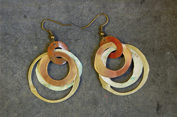 'Mora' earrings | oxidized copper , bronce & silver patina
