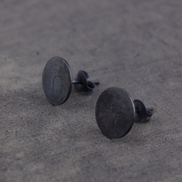 Round earstuds | 925 Oxidized-silber