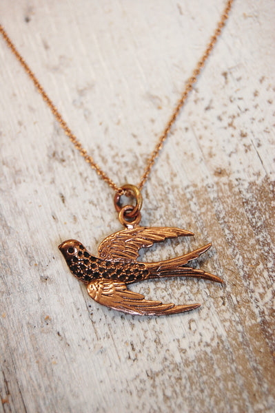 'Vintage bird' necklace | bronze