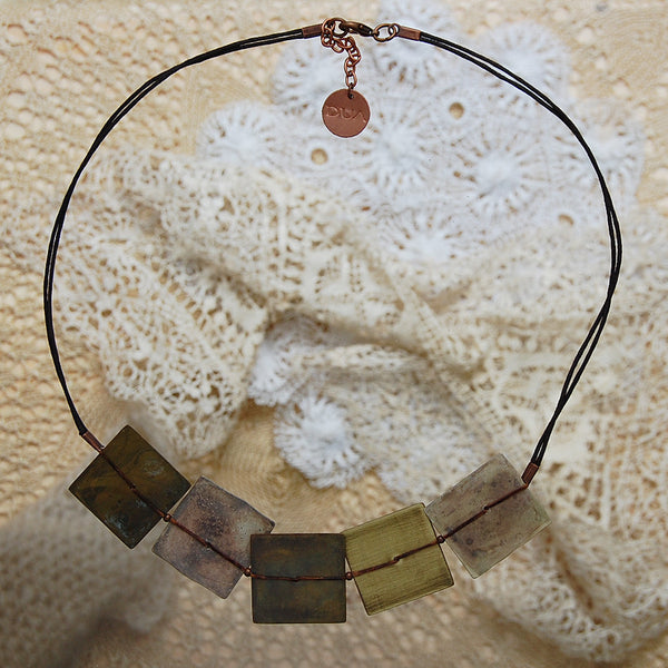 'squares' necklace | oxidized copper
