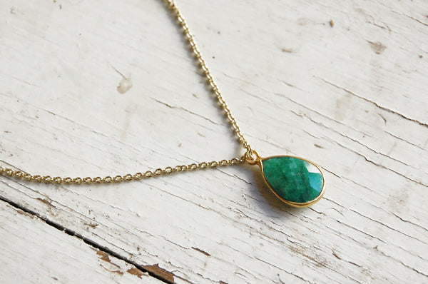 Emerald | stone pendant necklace | 24k gold-plated