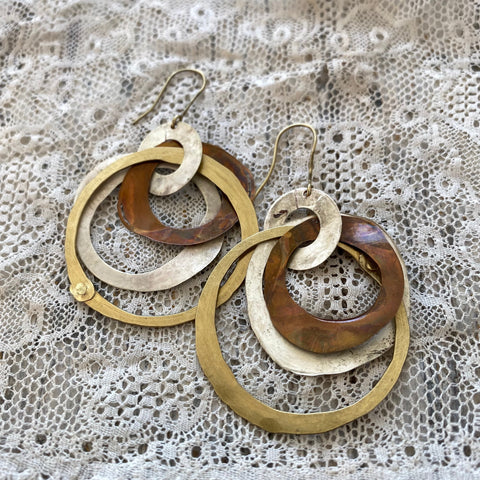 'Mora' earrings | oxidized copper , bronce & silver patina