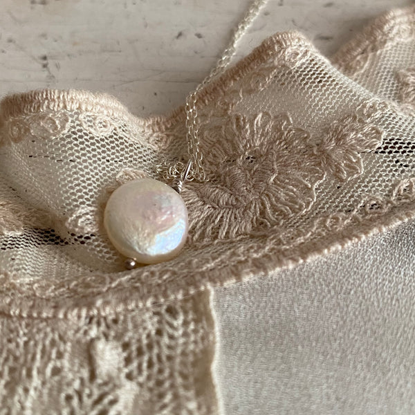 'Coin' pearl necklace | 925 Silver