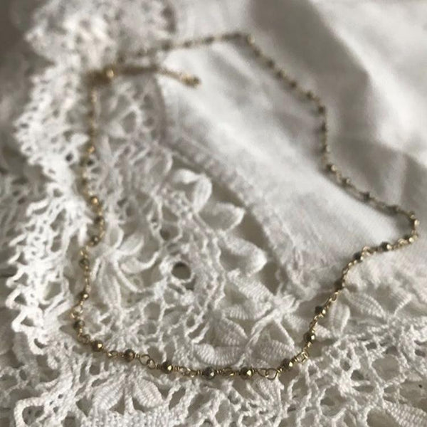 pyrite rosary chain | 24 k gold plated