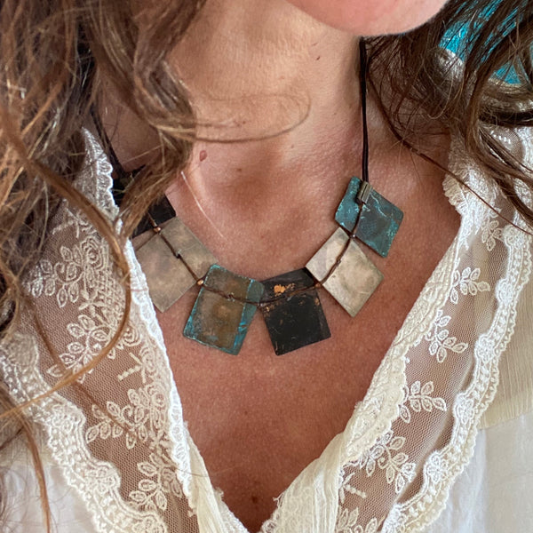 'Multicolor plates' necklace | Copper