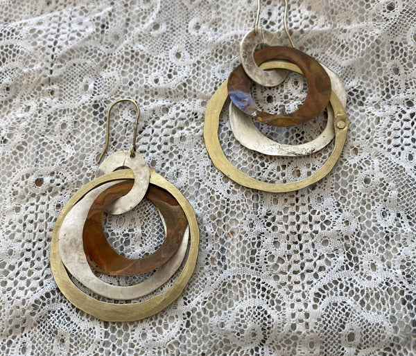'Mora' earrings | oxidized copper , bronce & silver patina