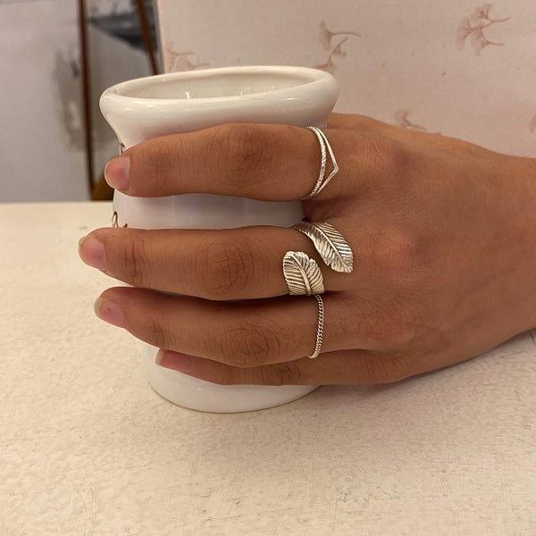 Feather silver ring