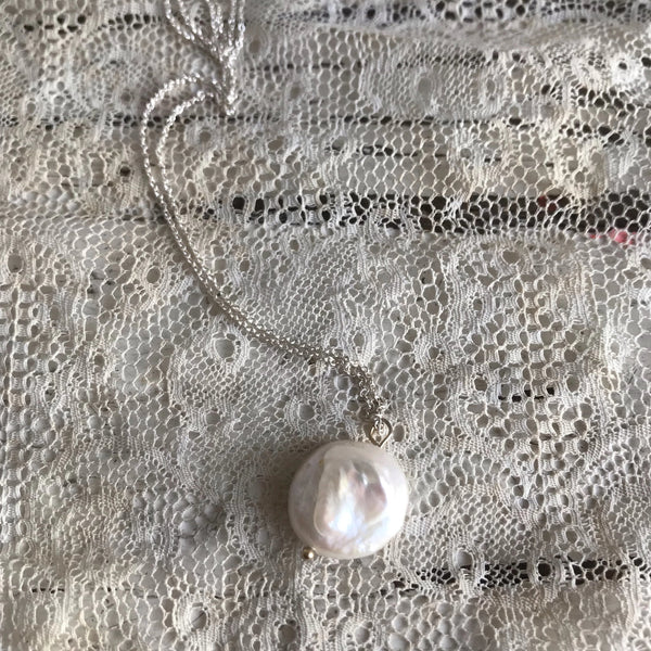 'Coin' pearl necklace | 925 Silver