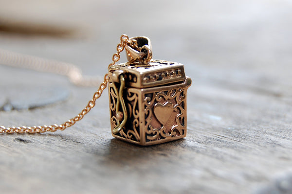 casket box necklace | bronze gold plated