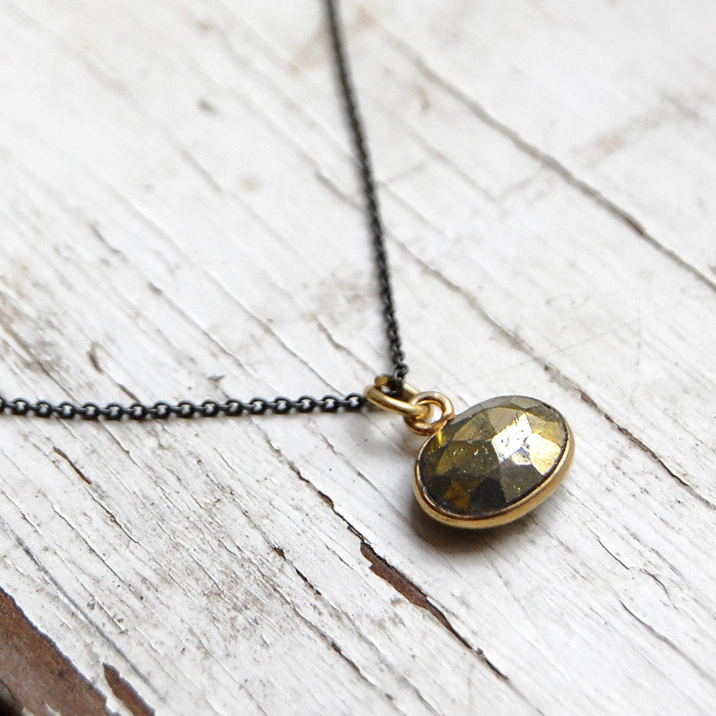 Pyrite Stone Necklace | 925 Oxidized Silver Chain