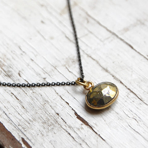 Pyrite Stone Necklace | 925 Oxidized Silver Chain