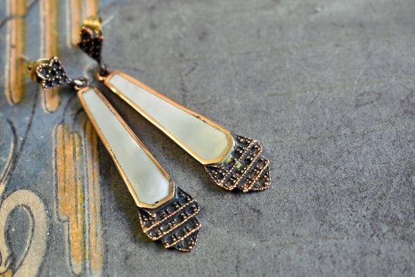 mother of pearl | 'antonella' earrings | bronze