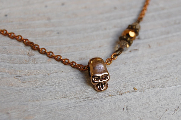 'skull & crystals' necklace | bronze